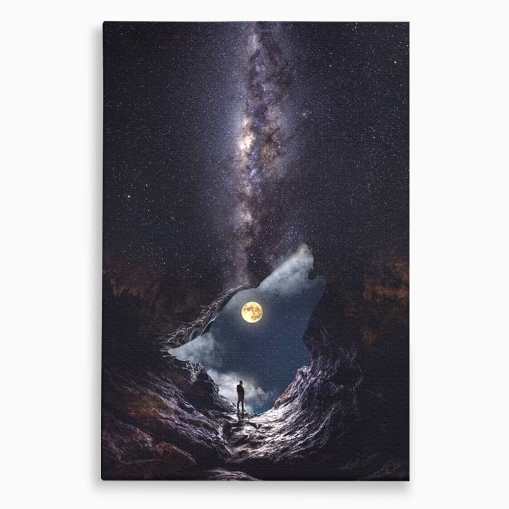 Tablou canvas cu tablou canvas cu silueta de lup, fara rama, pe sasiu de lemn